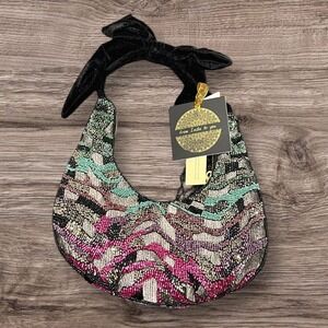 TikTok Viral From India to You Beaded Bag Velvet Bow Boho Crescent Coquette